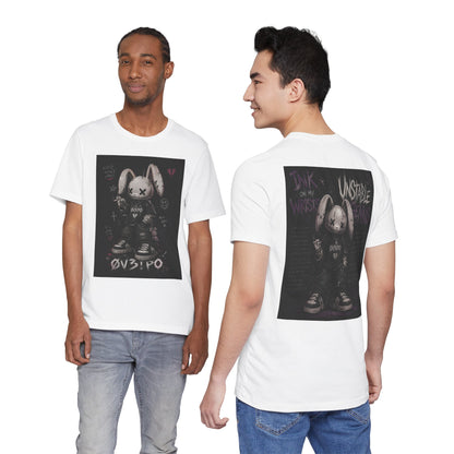 Unstable Bunny Graphic Tee — Goth Punk Rabbit Shirt with 'OV3!PO' Design