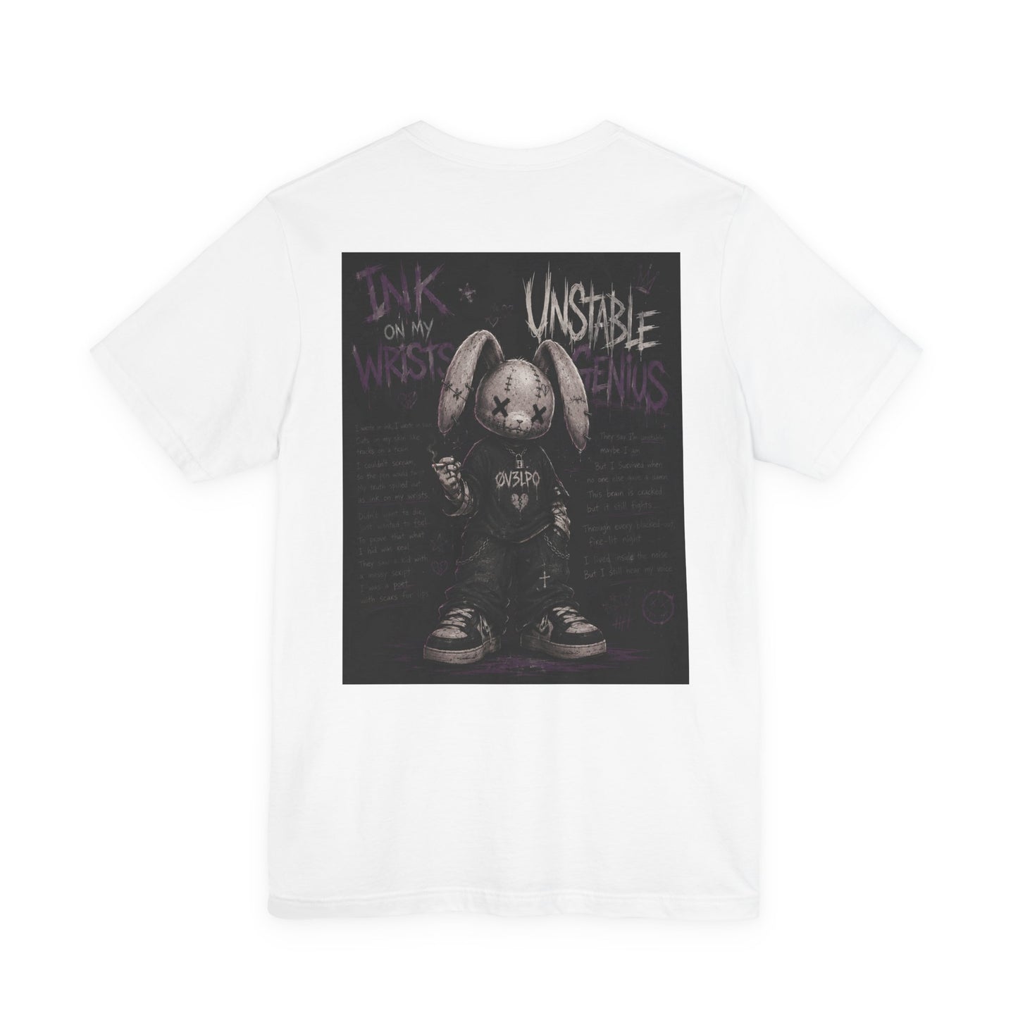 Unstable Bunny Graphic Tee — Goth Punk Rabbit Shirt with 'OV3!PO' Design