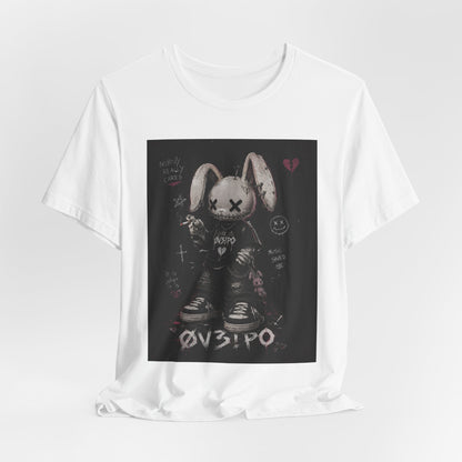 Unstable Bunny Graphic Tee — Goth Punk Rabbit Shirt with 'OV3!PO' Design