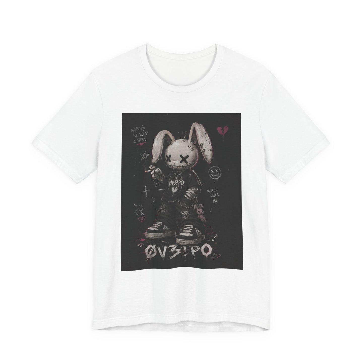 Unstable Bunny Graphic Tee — Goth Punk Rabbit Shirt with 'OV3!PO' Design