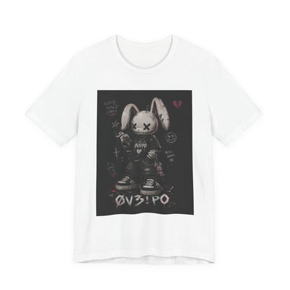 Unstable Bunny Graphic Tee — Goth Punk Rabbit Shirt with 'OV3!PO' Design