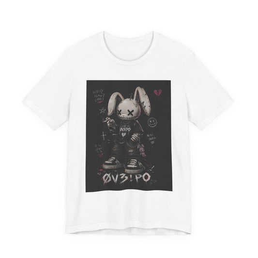 Unstable Bunny Graphic Tee — Goth Punk Rabbit Shirt with 'OV3!PO' Design
