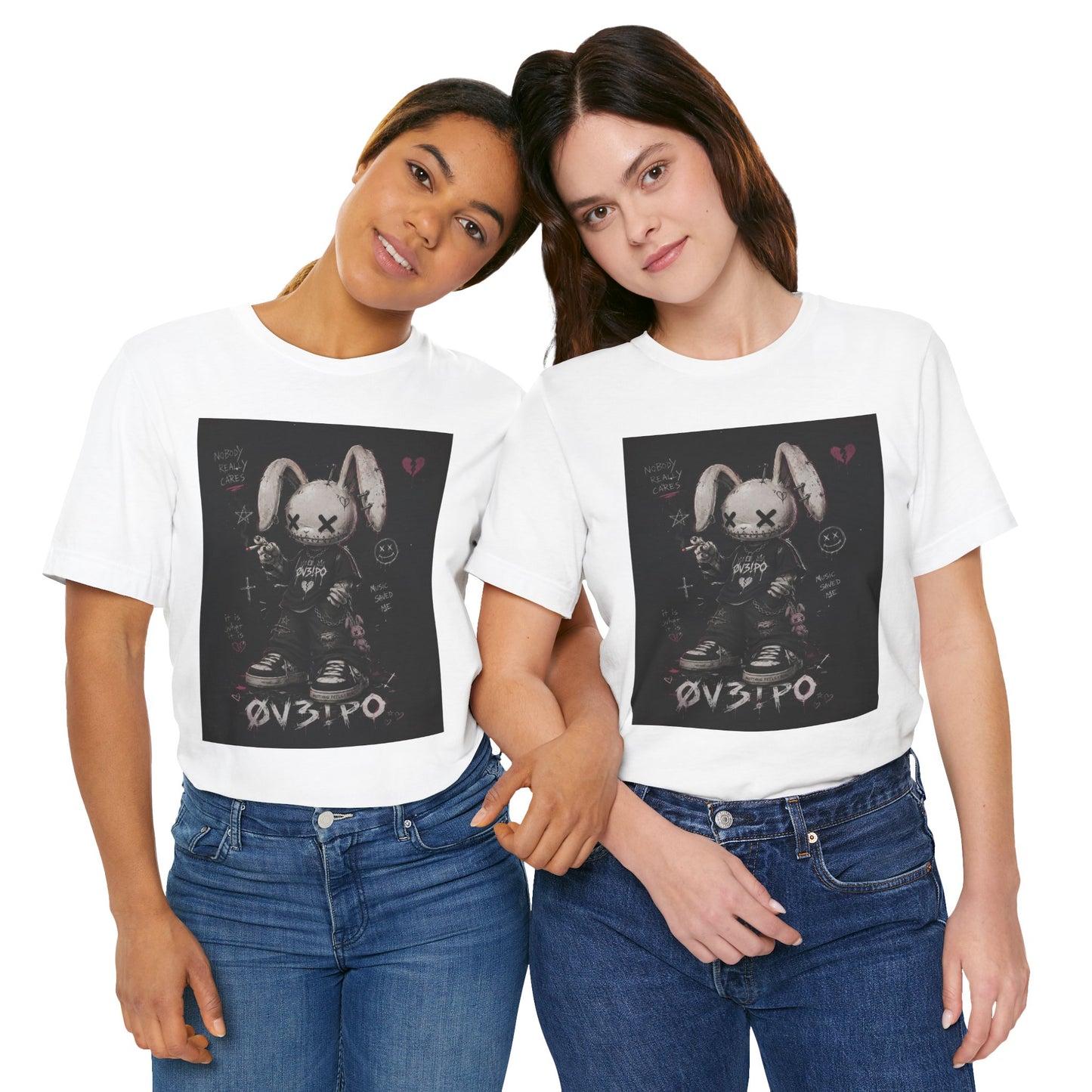 Unstable Bunny Graphic Tee — Goth Punk Rabbit Shirt with 'OV3!PO' Design