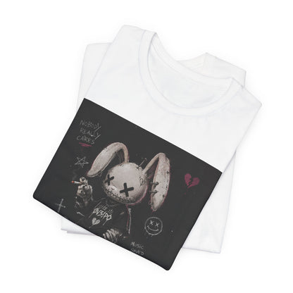 Unstable Bunny Graphic Tee — Goth Punk Rabbit Shirt with 'OV3!PO' Design